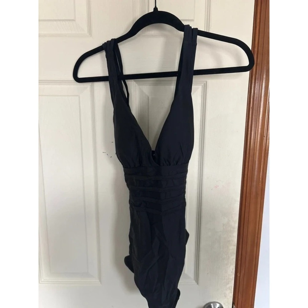 Coastal Rose Black Racerback Bathing Suit Size M 8-10